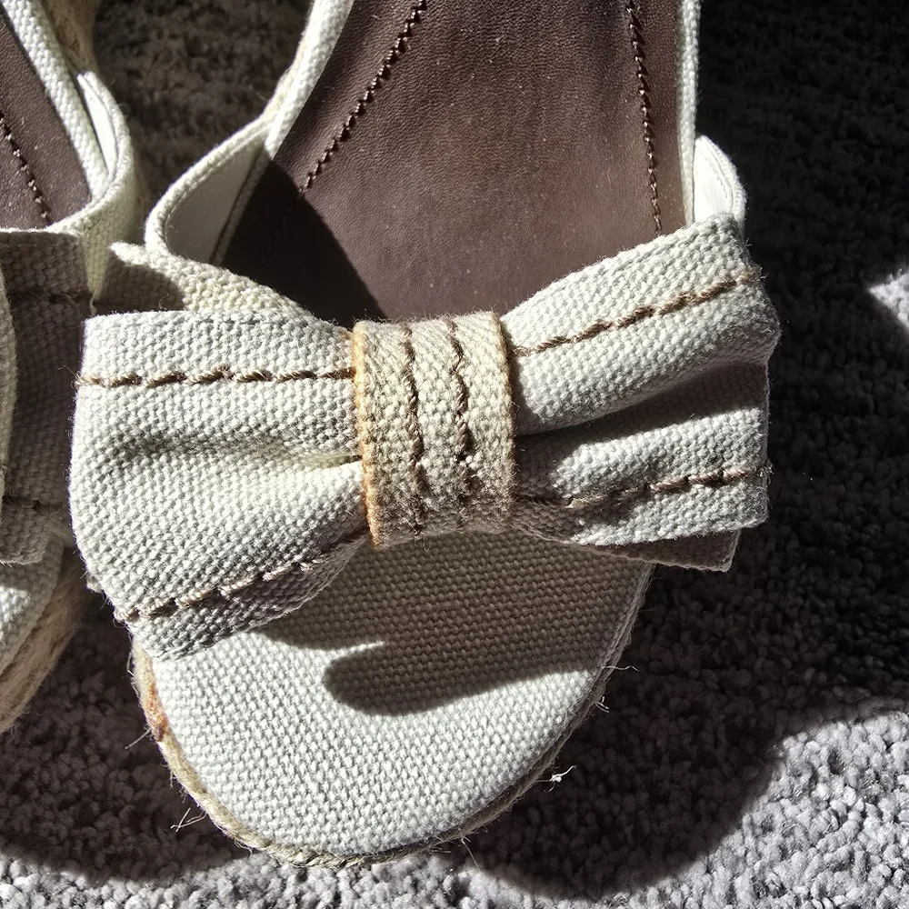 Lauren Conrad LC Women's Gwin Espadrille Wedge Sandals 7 Beige Bow NIB NWT